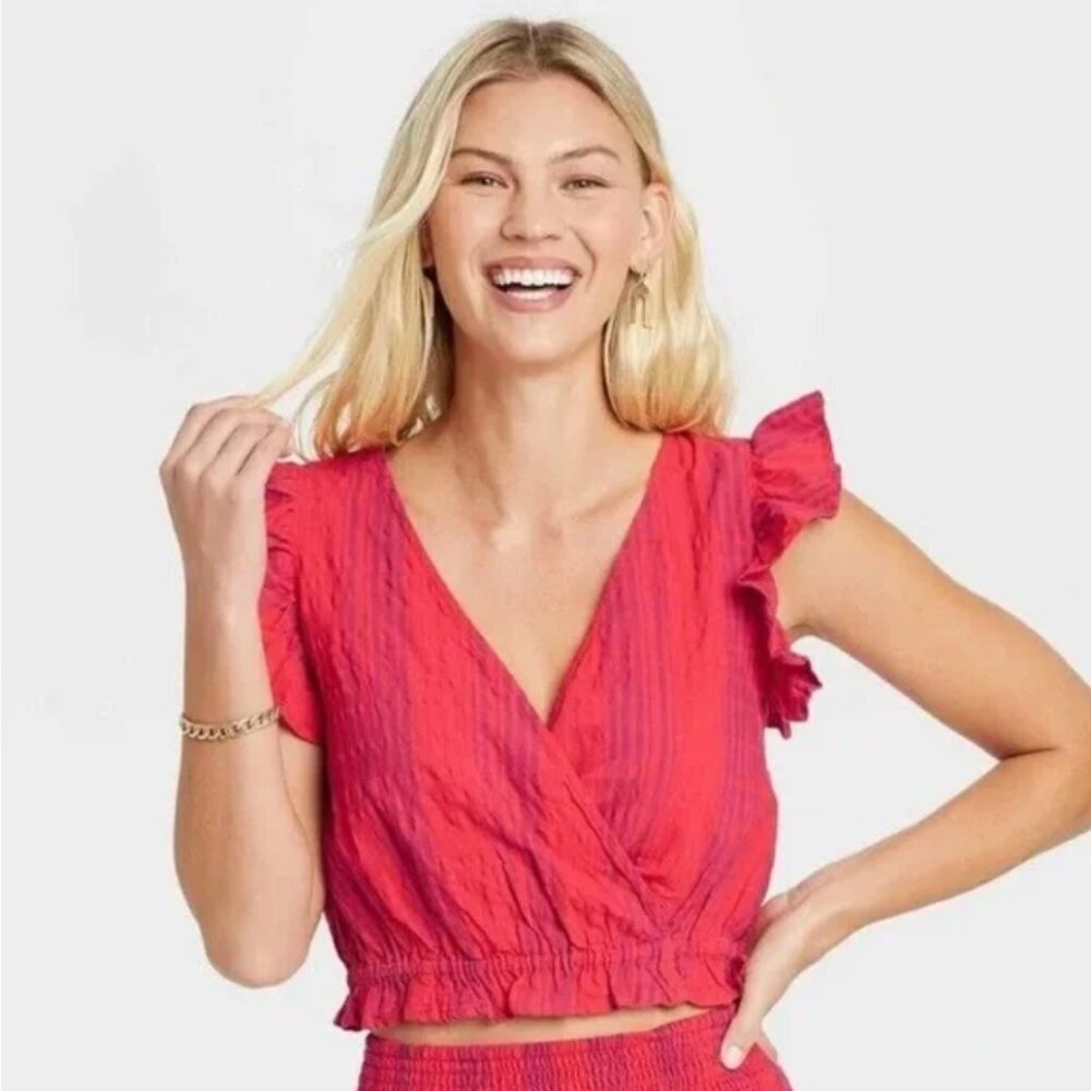 Universal Thread Red & Purple Striped Cropped Top